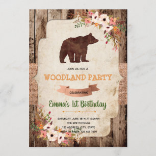 Bear woodland birthday party invitation