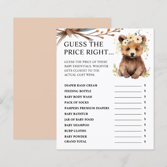 Bear Woodland | Guess The Price Right Baby Shower (Front/Back)