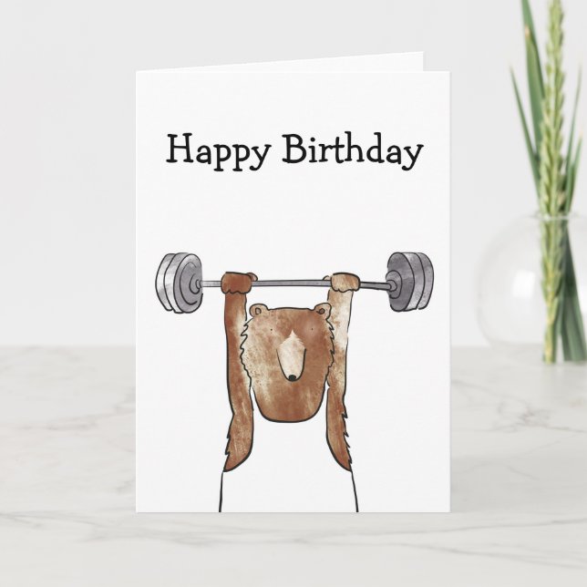 Bear working out birthday card (Front)