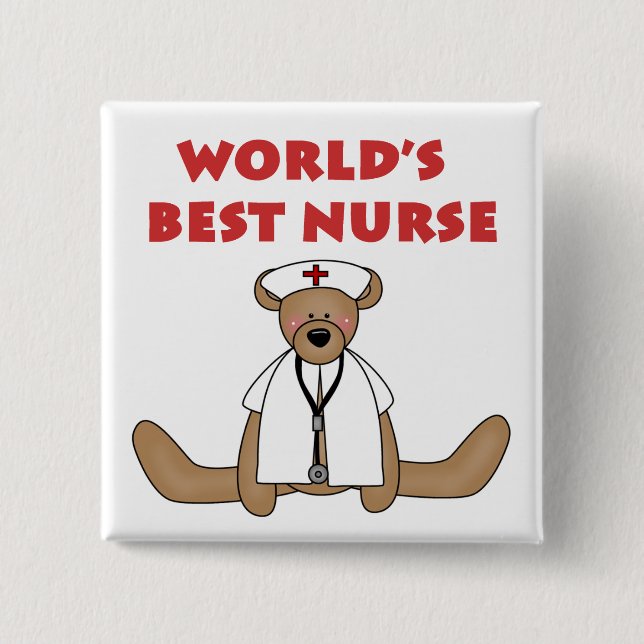 Bear World's Best Nurse T-shirts and Gifts 15 Cm Square Badge (Front)