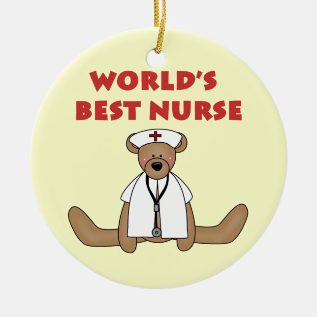 Bear World's Best Nurse T-shirts and Gifts Ceramic Ornament (Front)