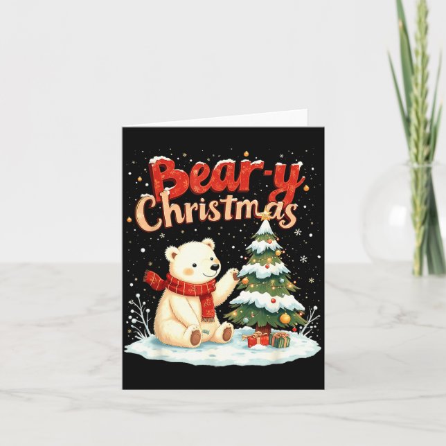 Bear-y Christmas Cute Lar Bear Holiday Pun Gift  Card (Front)