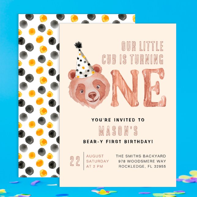 Bear-y Cute 1st Birthday Invitation – Teddy Bear  (Little Bear "One" typography Invite )