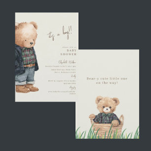 Bear-y Cute Teddy Bear It's a Boy Baby Shower Invitation