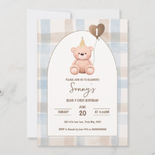 Bear-y First Birthday 1st Party Boho Minimal Bear  Invitation
