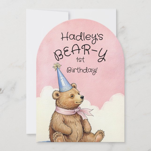 Bear-y First Birthday Announcement (Front)