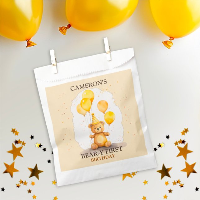 Bear-y First Birthday Gender Neutral Yellow Bear Favour Bag (Creator Uploaded)
