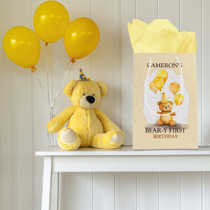 Bear-y First Birthday Gender Neutral Yellow Bear Medium Gift Bag