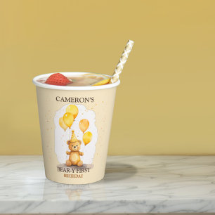Bear-y First Birthday Gender Neutral Yellow Bear Paper Cups