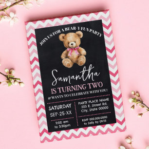 Bear-y Fun Birthday Celebration Pink Teddy Bear Invitation