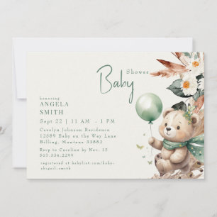 Bear-y Happy Green Boho Baby Shower  Invitation