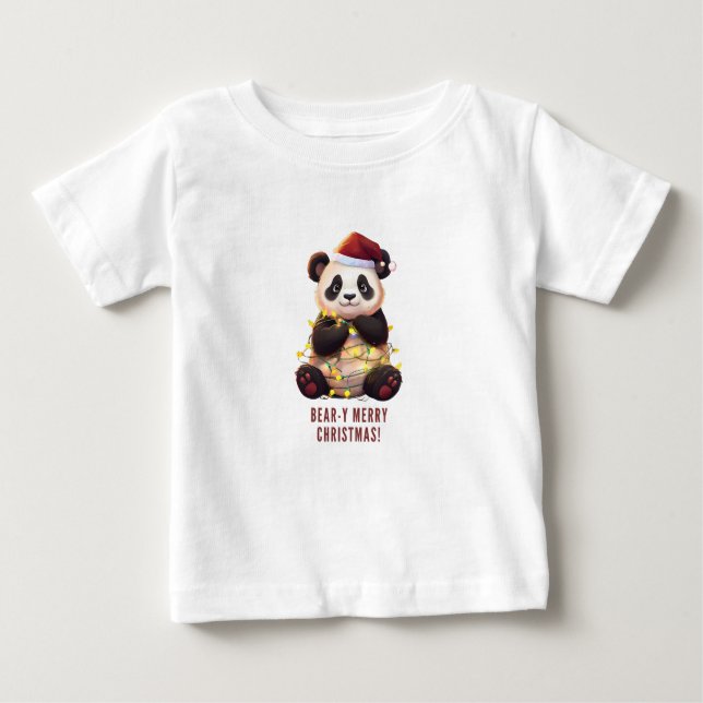 Bear-y Merry Christmas! Playful Panda Baby T-Shirt (Front)