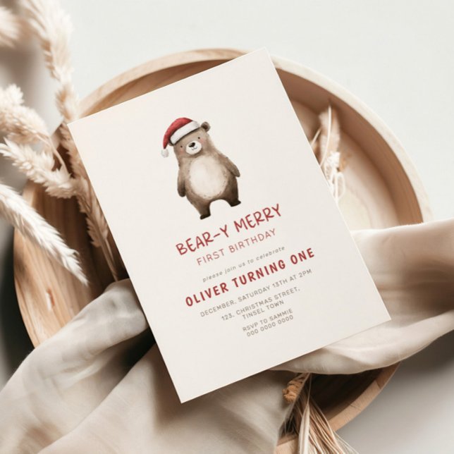 Bear-y Merry First Birthday Invitation (Creator Uploaded)