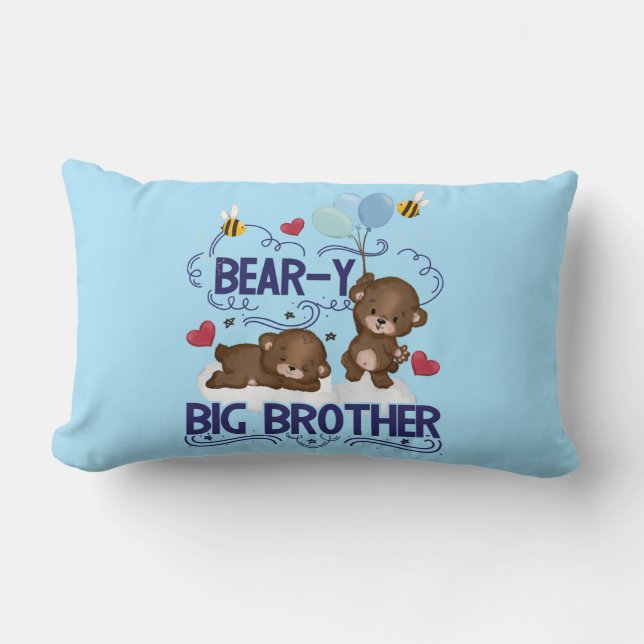 Bear-y Very Big Brother Sibling Pun Lumbar Cushion (Front)