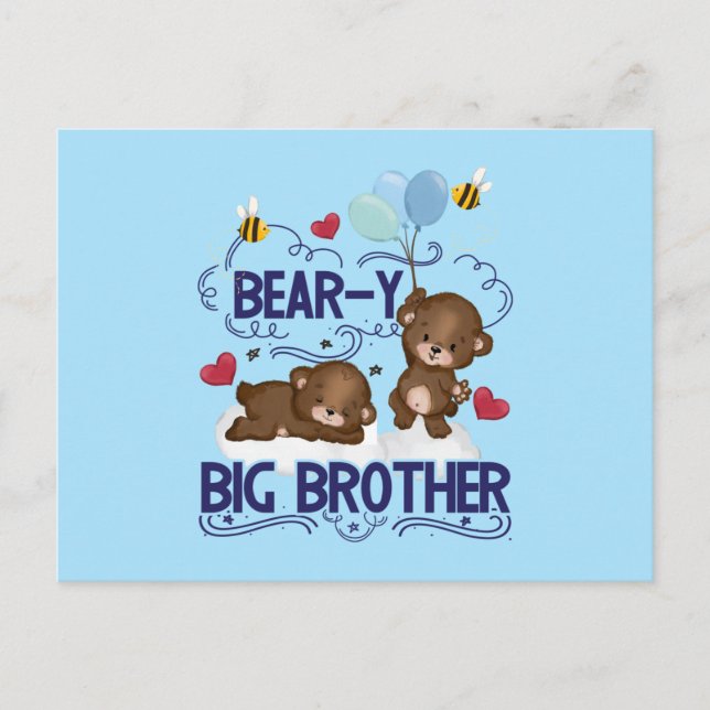 Bear-y Very Big Brother Sibling Pun Postcard (Front)