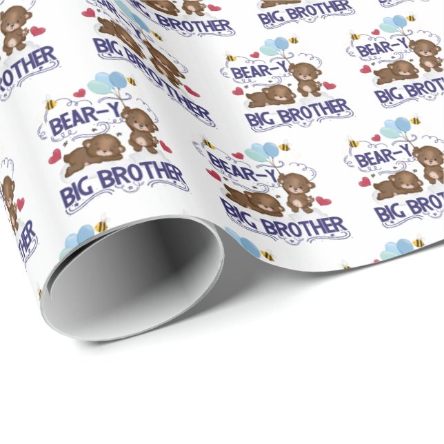Bear-y Very Big Brother Sibling Pun Wrapping Paper (Roll Corner)