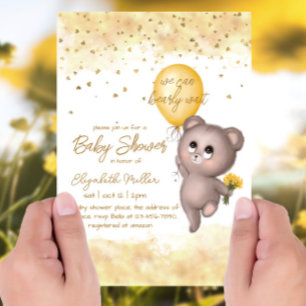 Bear Yellow Ballon Gender Neutral Baby Shower Invitation
