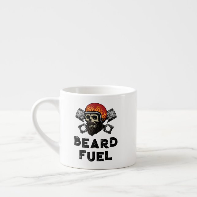 BEARD FUEL Funny Men's Skull & Flames Joke Gift Espresso Cup (Left)