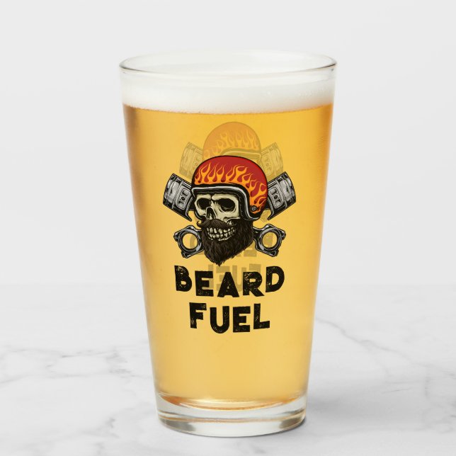 BEARD FUEL Funny Men's Skull & Flames Joke Gift Glass (Front Filled)