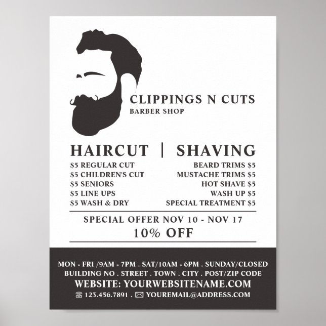 Beard Logo, Men's Barbers Advertising Poster (Front)