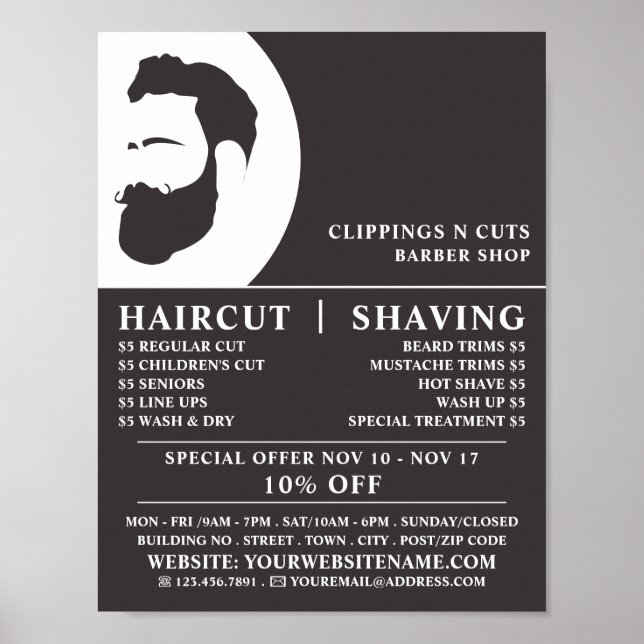 Beard Logo, Men's Barbers Advertising Poster (Front)