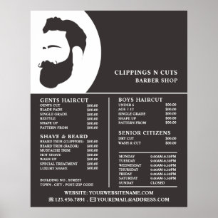 Beard Logo, Men's Barbers Price List Poster