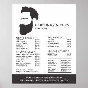 Beard Logo, Men's Barbers Price List Poster