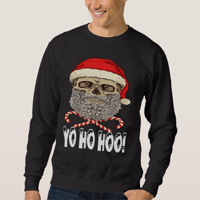 Beard Skull Beard Red Santa Hat Candy Canes Christ Sweatshirt (Front)