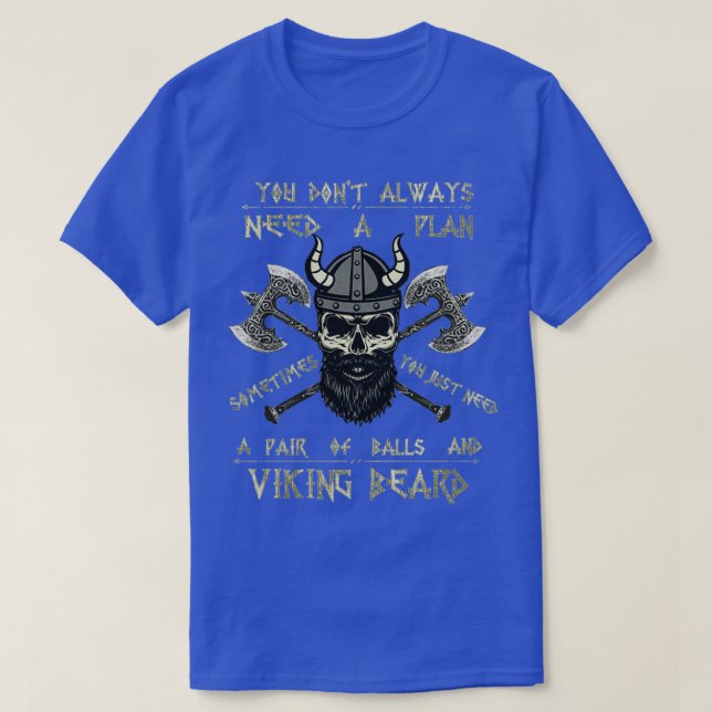 Beard Viking Scull Vikings Axe T-Shirt (Design Front)
