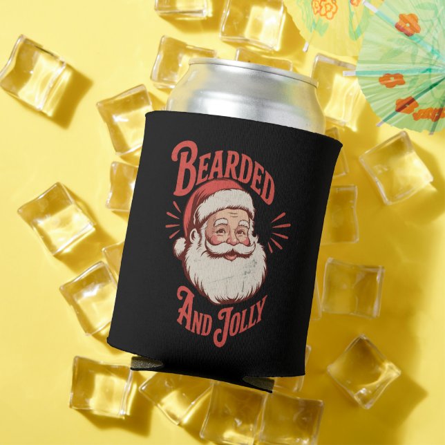 Bearded and Jolly Christmas Beard Funny Retro  Can Cooler (In Situ Summer)