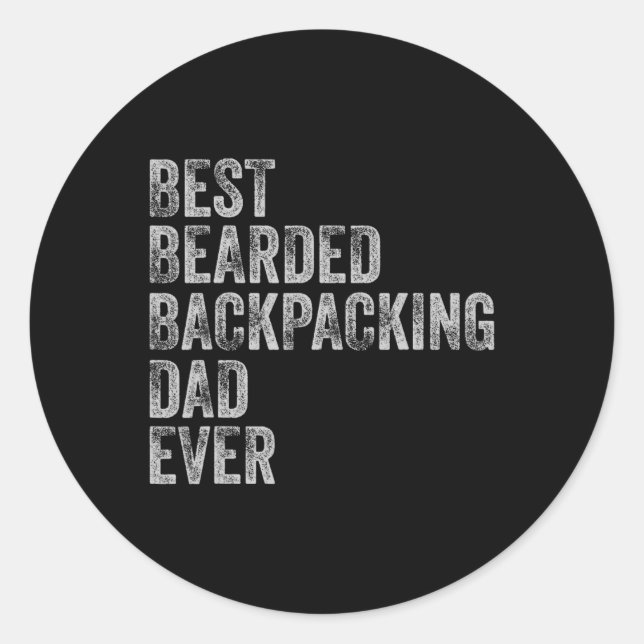 Bearded Backpacking Dad Fathers Day  Classic Round Sticker (Front)