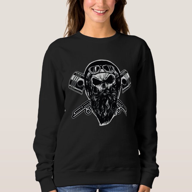 Bearded Biker Skull Motorcycle Sweatshirt (Front)