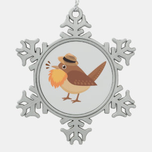 Bearded Birding Bird Snowflake Pewter Christmas Ornament