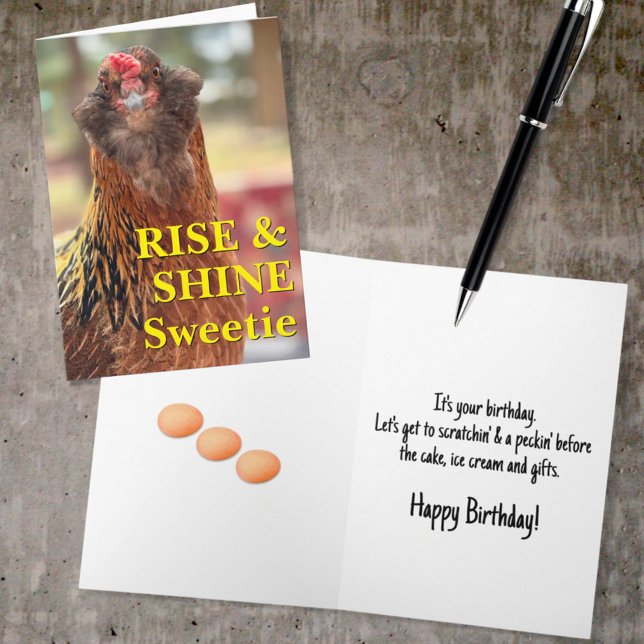 Bearded Chicken Close-Up Photograph Card (chicken humor cover and inside greeting template)