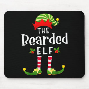 Bearded Christmas Elf Matching Pajama X-mas Party Mouse Pad