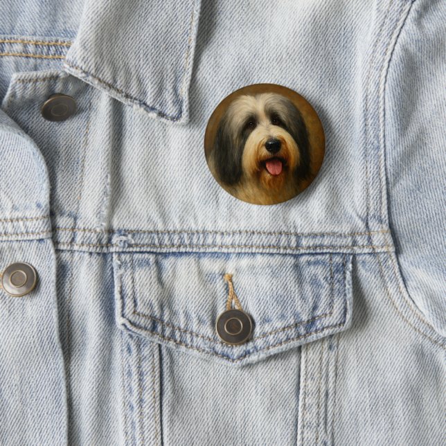 Bearded Collie 6 Cm Round Badge (In Situ)