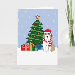 Bearded Collie and Christmas Tree Holiday Card