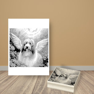 Bearded Collie Angel Wings Pet Loss Rubber Stamp