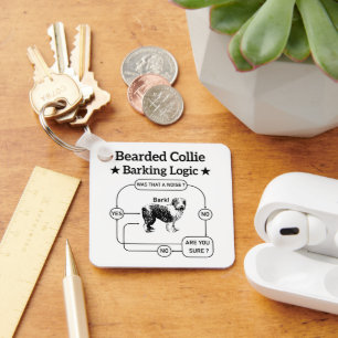 Bearded Collie Barking Logic Funny Dog Sarcastic Key Ring