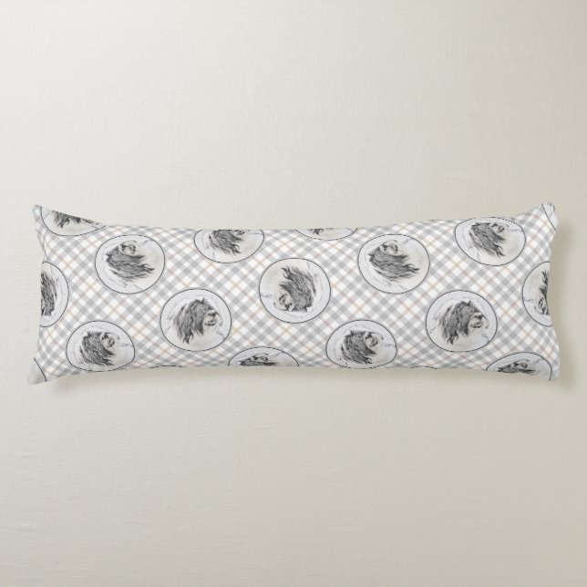 Bearded Collie Beardie Black Drawing Cute Dog Art Body Cushion (Front)