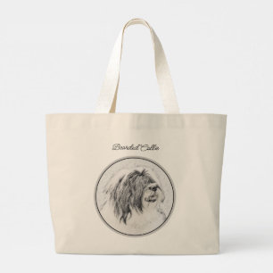 Bearded Collie Beardie Black Drawing Cute Dog Art Large Tote Bag