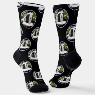 Bearded Collie Beardie Black Painting Cute Dog Art Socks