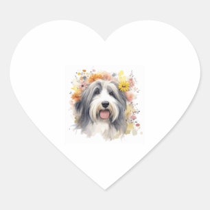 Bearded Collie between Wildflowers 1 Heart Sticker