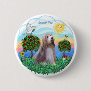 Bearded Collie (brown-white) 6 Cm Round Badge
