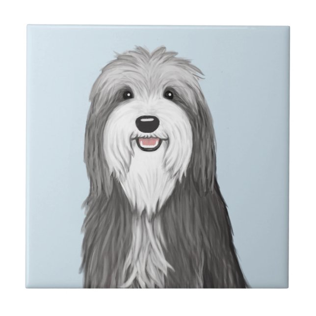 Bearded Collie Cartoon Dog Ceramic Tile (Front)