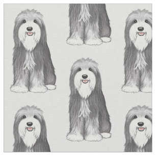 Bearded Collie Cartoon Dog Pattern Fabric