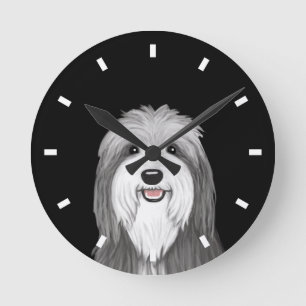 Bearded Collie Cartoon Dog Round Clock