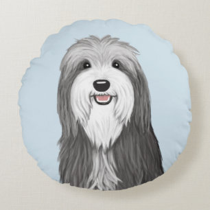 Bearded Collie Cartoon Dog Round Cushion