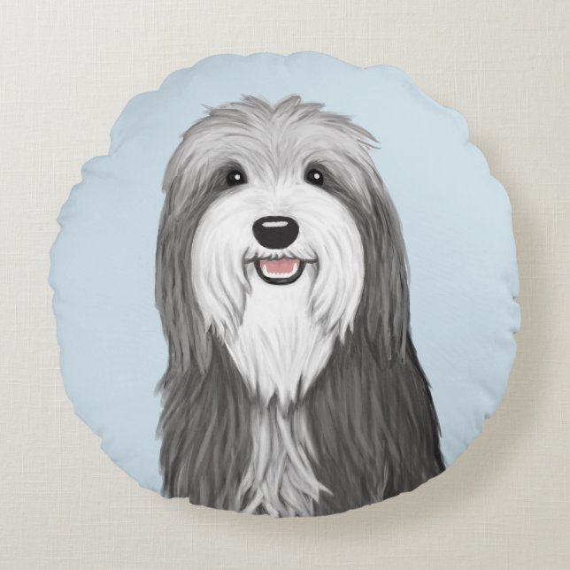 Bearded Collie Cartoon Dog Round Cushion (Front)