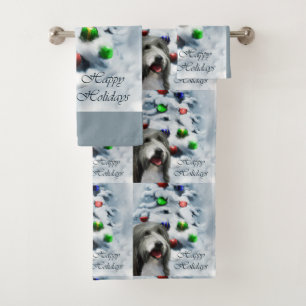 Bearded Collie Christmas Bath Towel Set